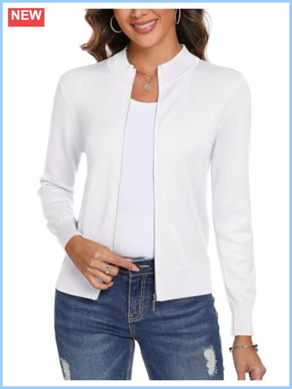 Women's Lightweight Zip Up Knitted Cardigan Sweater Long Sleeve Cotton
